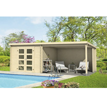 Gartenhaus mit Terrasse und Pool im Garten