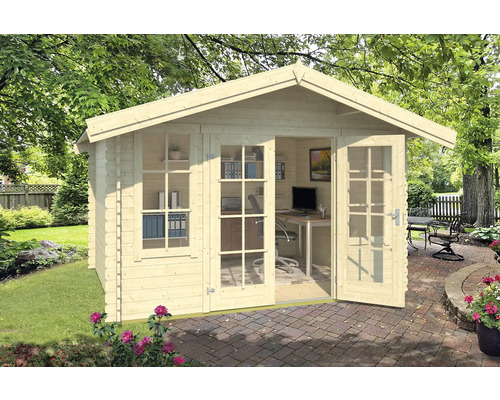 Gartenhaus Outdoor Life Robin inkl. Fußboden 381,3 x 358 cm natur Holzgartenhaus mit Glastür und Fenster für den Garten