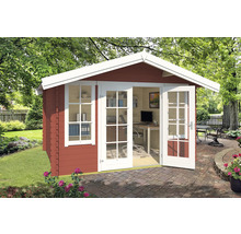 Gartenhaus mit Doppeltür und Fenster im Garten