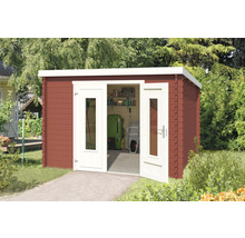 Gartenhaus mit Doppeltür und Gartengeräten