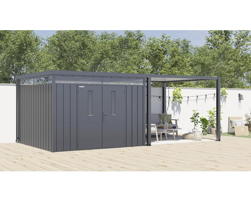 Armoire de jardin en métal avec porte double et pergola latérale pour l''extérieur