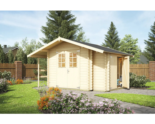Gartenhaus Outdoor Life Vilano 2 inkl. Fußboden, Geräteraum 385 x 291 cm natur Garten mit Gerätehaus aus Holz, Doppeltür und Satteldach