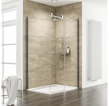 Cabine de douche avec receveur et robinetterie dans une salle de bains