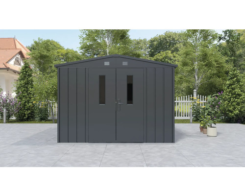 Gartenhaus aus Metall mit Doppeltür und Fenstern