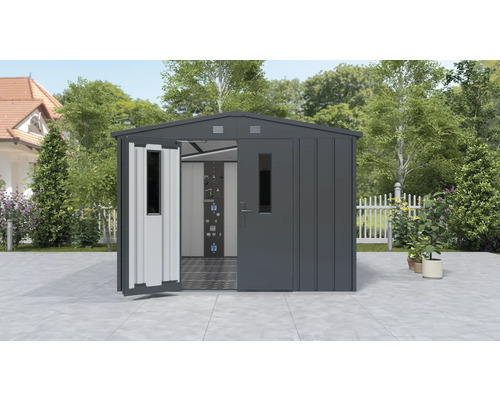 Metall Gerätehaus mit Doppeltür in einem Garten