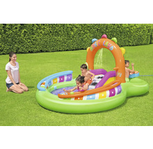 Aufblasbares Planschbecken Music Land mit Wassersprüher, Rutsche und Kindern beim Spielen