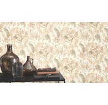 Dekorative Tapete mit botanischem Muster und braunen Vasen