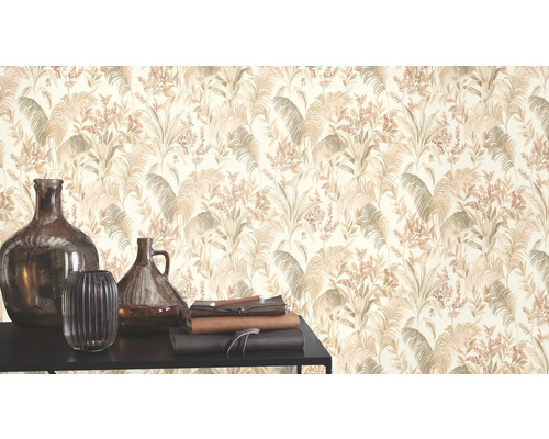 Dekorative Tapete mit botanischem Muster und braunen Vasen