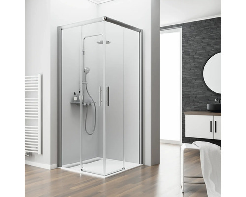 Eckeinstieg mit Gleittür/Schiebetür SCHULTE Kristall/Trend 75 x 100 cm Profil aluminium Klarglas ohne unteres Profil Eckeinstieg mit Gleittür/Schiebetür SCHULTE Kristall/Trend 75 x 100 cm Profil aluminium Klarglas ohne unteres Profil