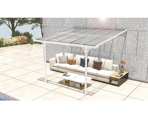Terrasse avec pavillon blanc et coin salon