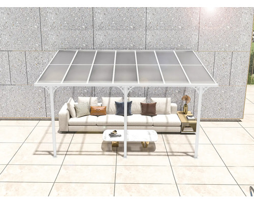 Terrasse avec auvent et coin salon