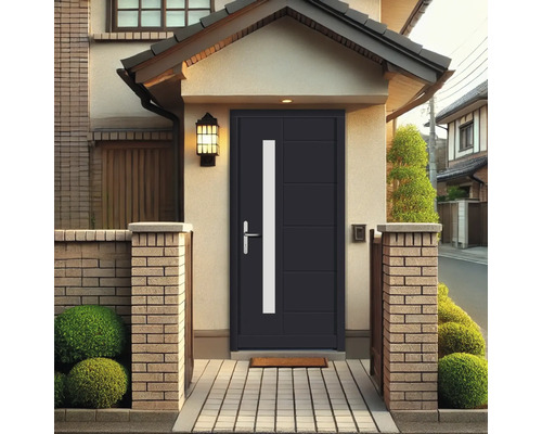 Haustür mit Seitenteil in einer Hauseingangsszene