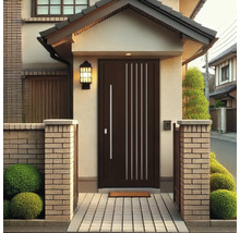 Porte d''entrée avec panneaux latéraux et boîte aux lettres dans une zone d''entrée de maison