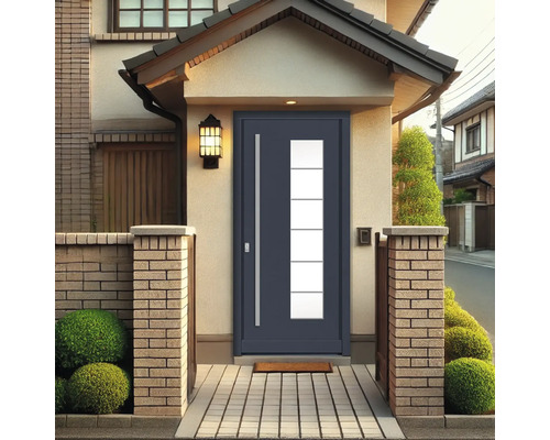 Porte d''entrée avec insert en verre devant une maison