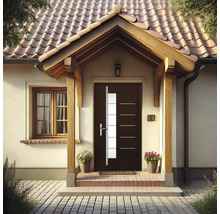 Porte d''entrée avec élément en verre et auvent à l''entrée de la maison