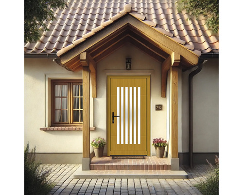 Porte d''entrée avec inserts en verre dans une entrée de maison