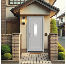 Porte d''entrée avec insert en verre devant une maison