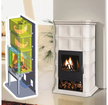 Kaminofen mit Funktionsschema für eine effiziente Wärmenutzung