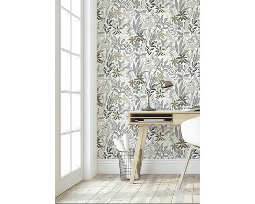 Bureau avec papier peint à motifs floraux, bureau et chaise