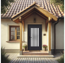 Façade de maison avec porte d''entrée à inserts de verre