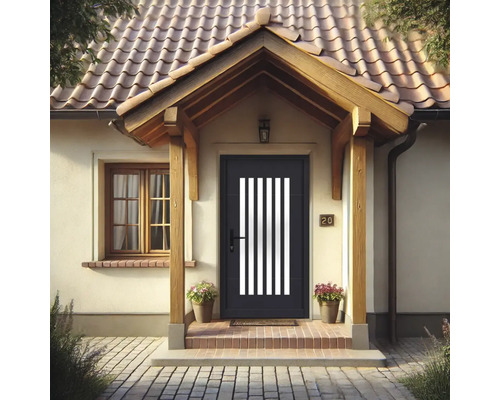 Hausfassade mit Haustür mit Glaseinsätzen