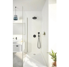 Cabine de douche avec douche de tête, douchette à main et lavabo