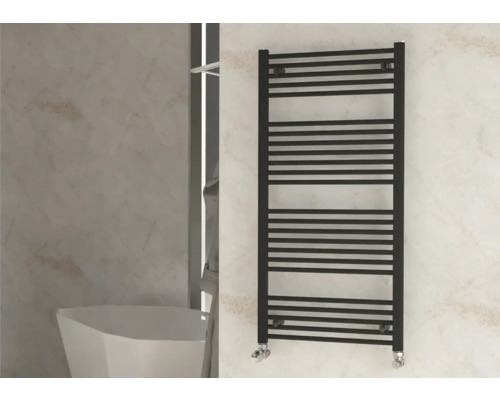 Radiateur de salle de bains Rotheigner SOLID 1220 x 600 mm noir mat Radiateur sèche-serviettes noir dans la salle de bain