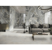 Salon avec mur en marbre et sol carrelé pour un design d''intérieur moderne