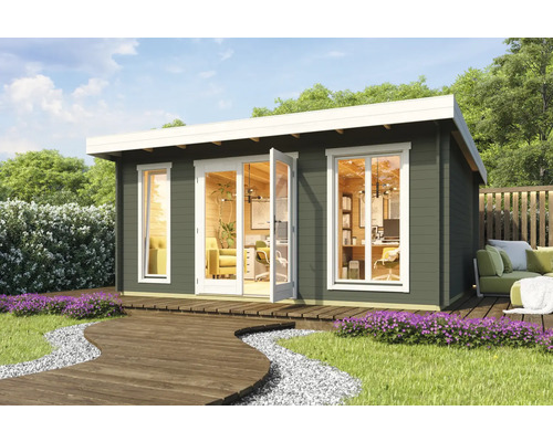 Gartenhaus mit Terrasse, Gartenmöbeln und Einrichtung