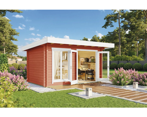 Modernes Gartenhaus mit Büroausstattung im Garten