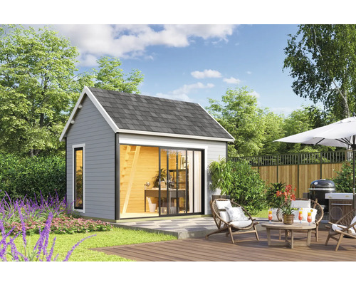 Abri de jardin avec terrasse et mobilier de jardin à l'extérieur