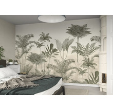 Chambre à coucher avec papier peint à motif jungle pour une ambiance naturelle