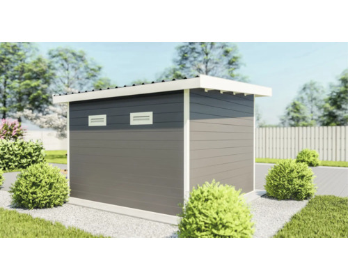 Abri de jardin avec toit plat et bardage horizontal en bois
