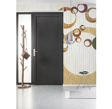 Hall d''entrée avec porte intérieure, porte-manteau et papier peint à motifs