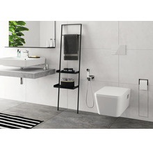 Modernes Badezimmer mit Waschbecken, Toilette und Handtuchhalter Leiterregal