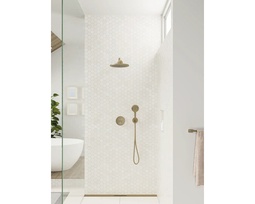 Salle de bain avec douche, pomme de douche et douchette