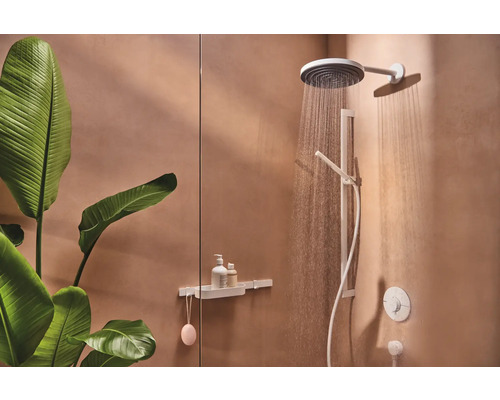 Begehbare Dusche mit Kopfbrause, Handbrause und Ablage