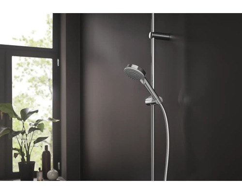 Barre de douche avec douchette à main dans la salle de bain