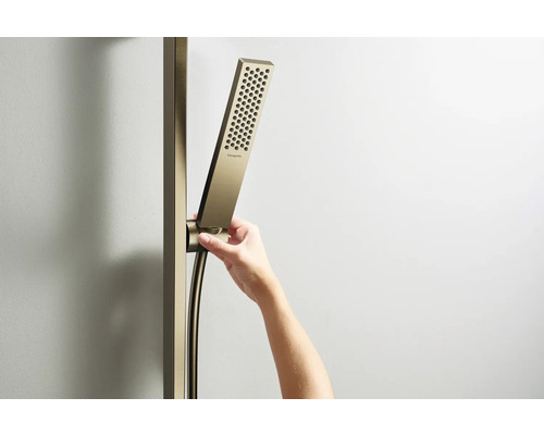 Main tenant une barre de douche avec douchette