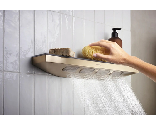 Hansgrohe Duschpaneel mit Ablage, Seife, Schwamm und Spender an Badezimmerwand