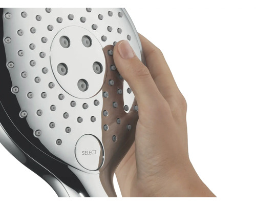 Handbrause mit Select Taste in der Hand