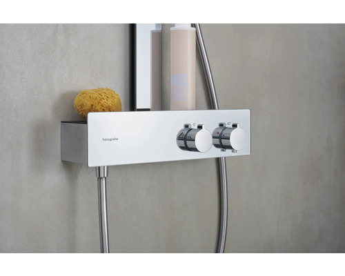 Robinet de douche Hansgrohe avec tablette et deux boutons rotatifs ronds