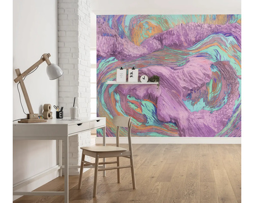 Bureau avec bureau, chaise et papier peint photo au design abstrait