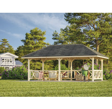 Pavillon de jardin en bois avec meubles et barbecue