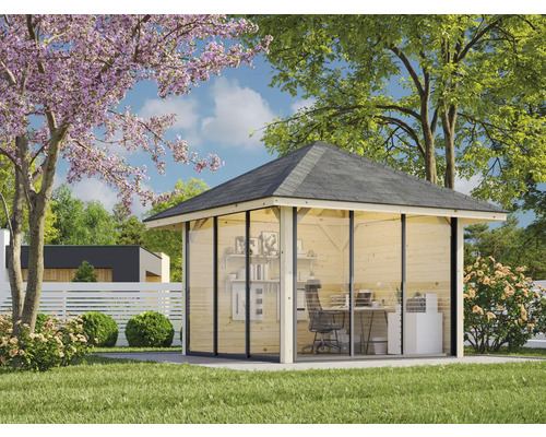 Garten Szene mit Pavillon mit Büroausstattung