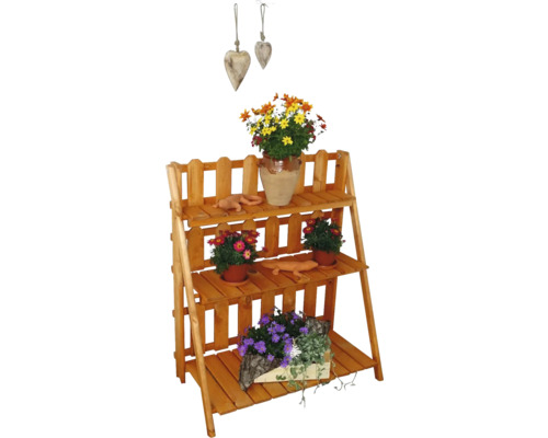 Holz Pflanzenregal mit drei Ebenen und Blumen