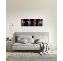 Wohnzimmer mit Sofa und Wandbild von Spider-Man