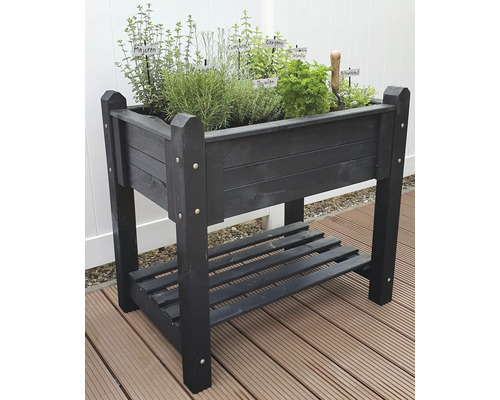 Jardinière surélevée en bois avec herbes et étagère