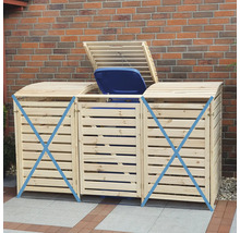 Cache-poubelles en bois pour trois poubelles