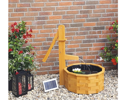 Fontaine de jardin en bois avec panneau solaire et pompe à eau décorative